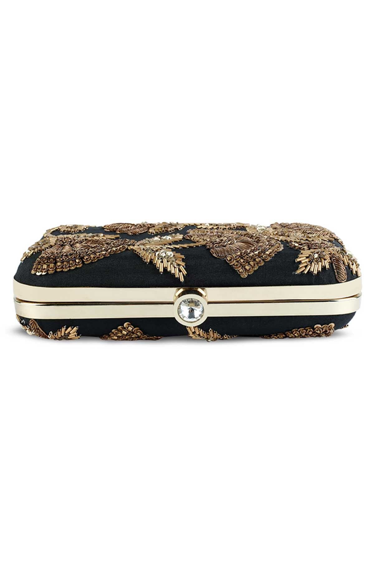 Black Raw Silk Zardosi Clutch
