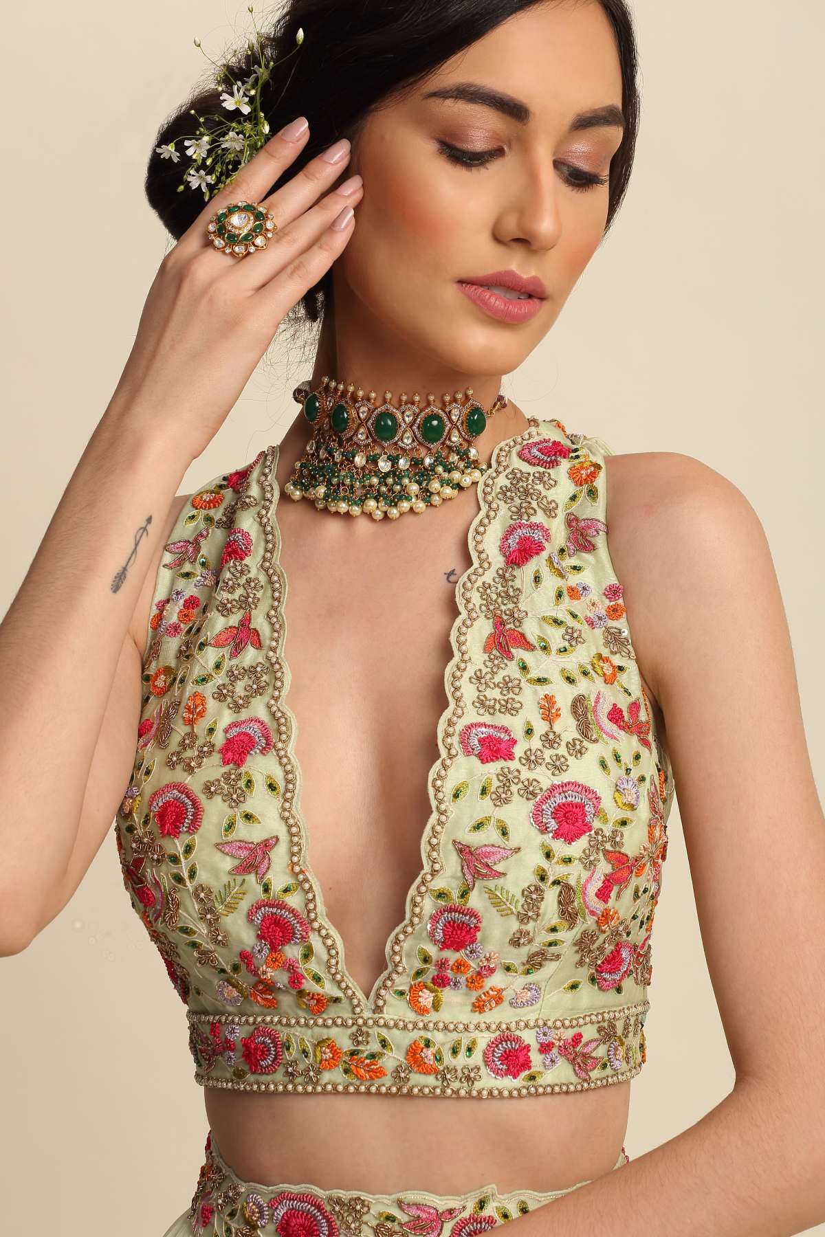 Zardosi Gathered Lehenga Set