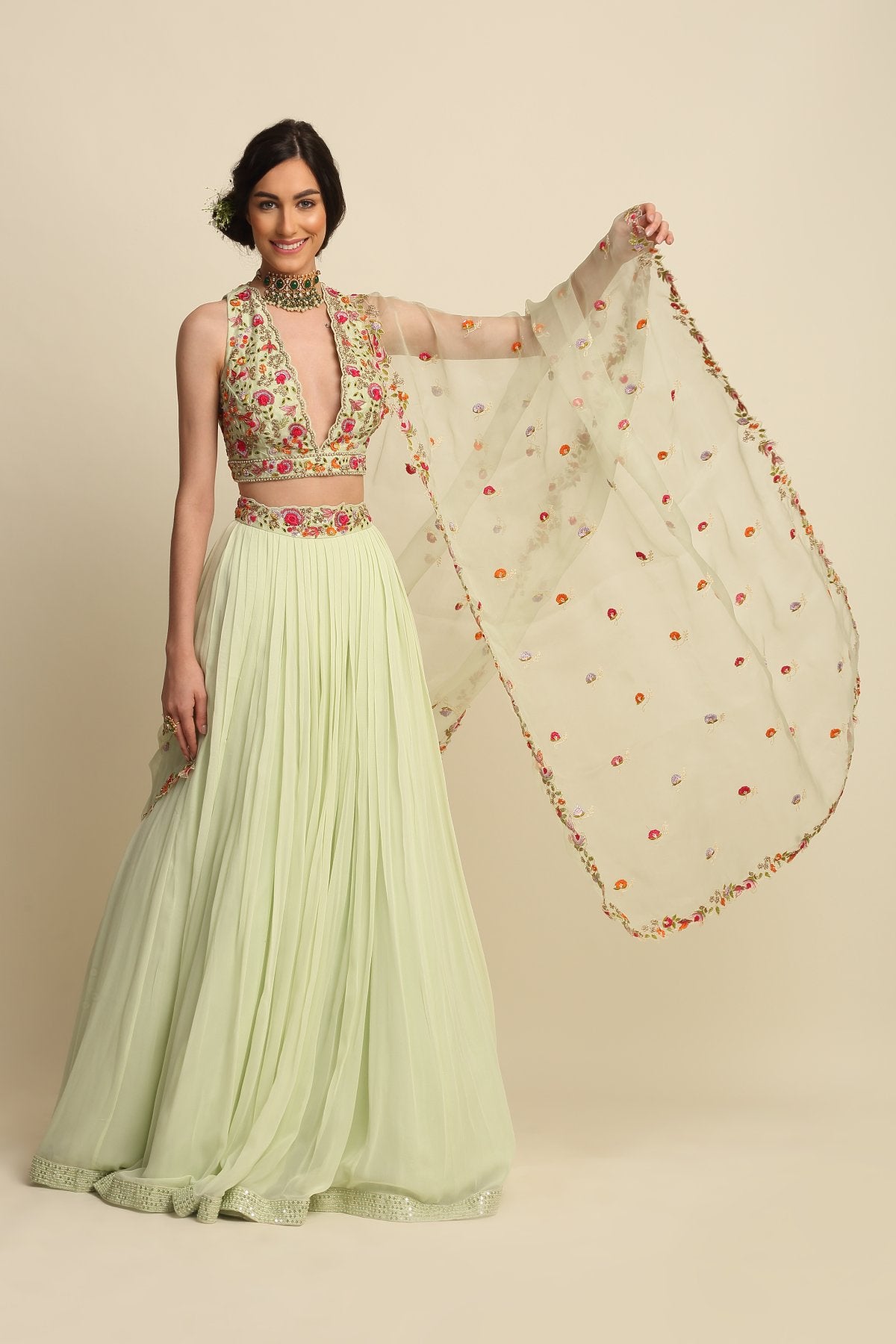 Zardosi Gathered Lehenga Set