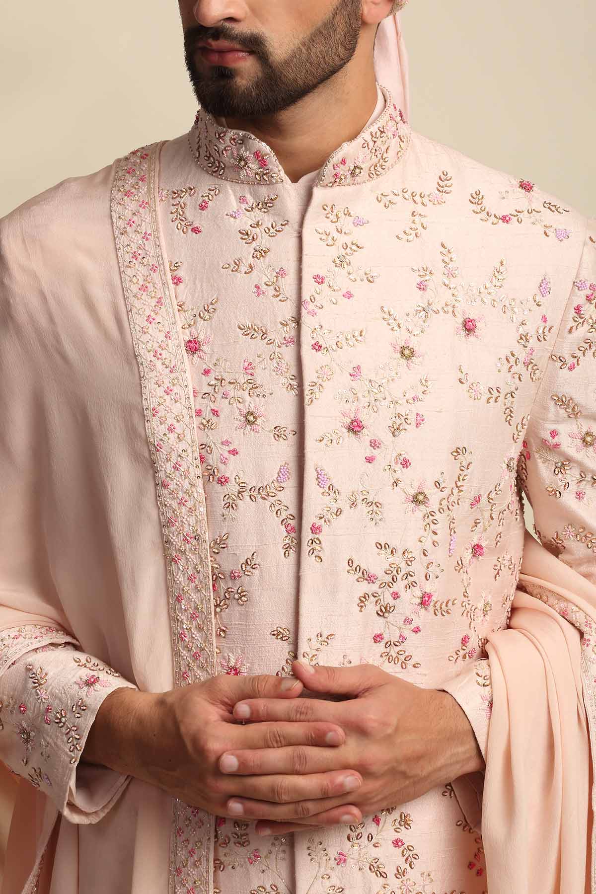 Buy Designer Priyanka Jain Zardosi Raw Silk Sherwani Set online