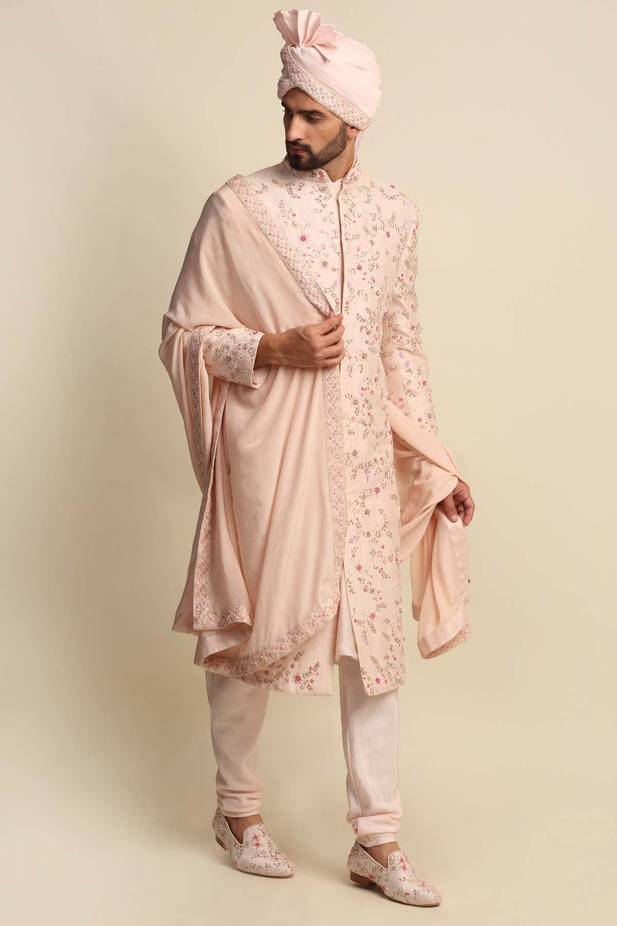 Zardosi Work Pink Sherwani Set