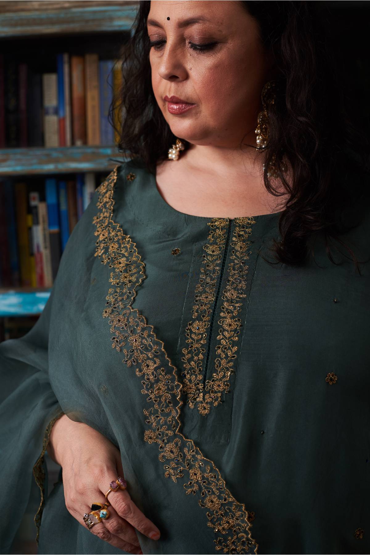 Zardosi Green Work Kurta Set