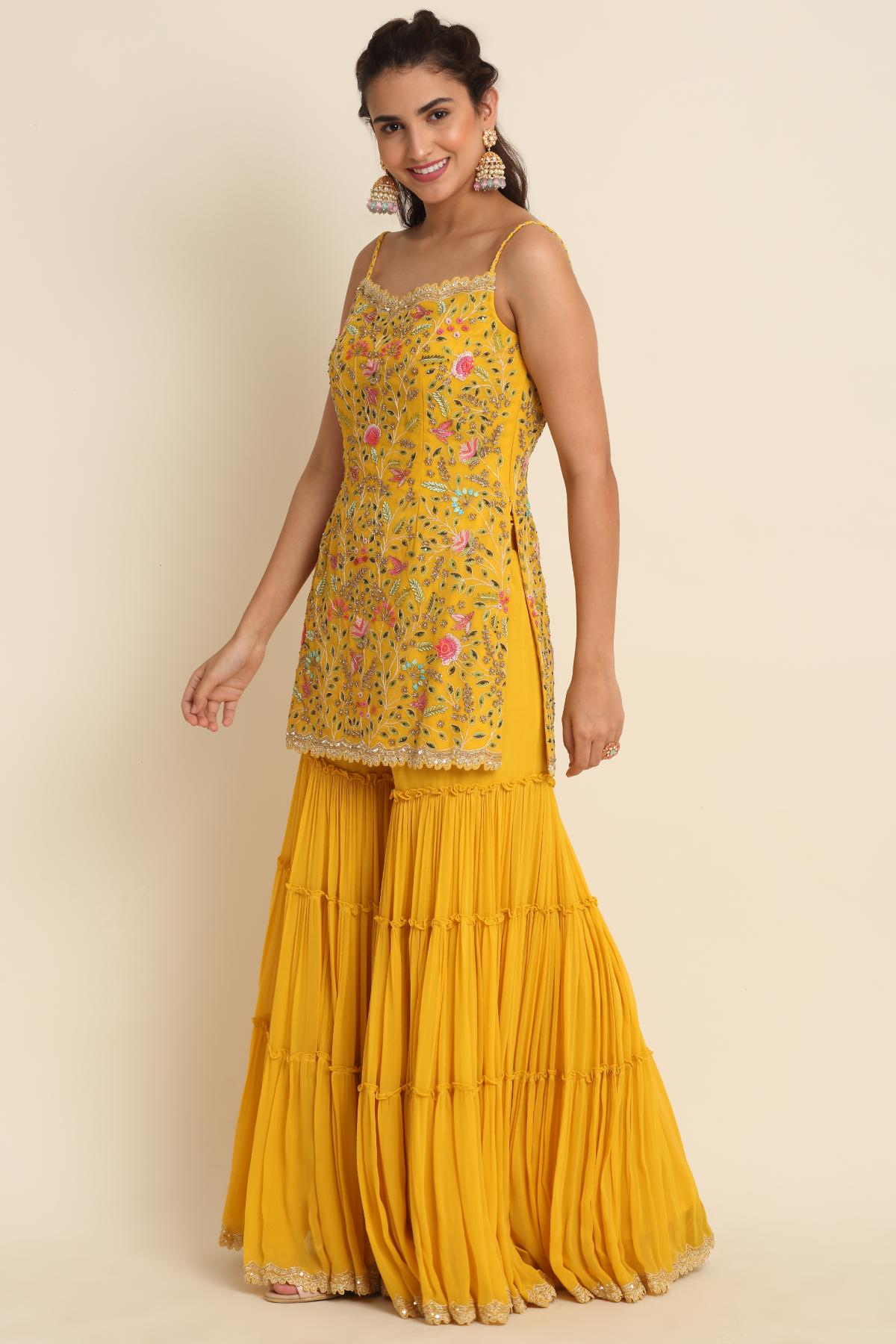 Yellow Sleeveless Kurta Set