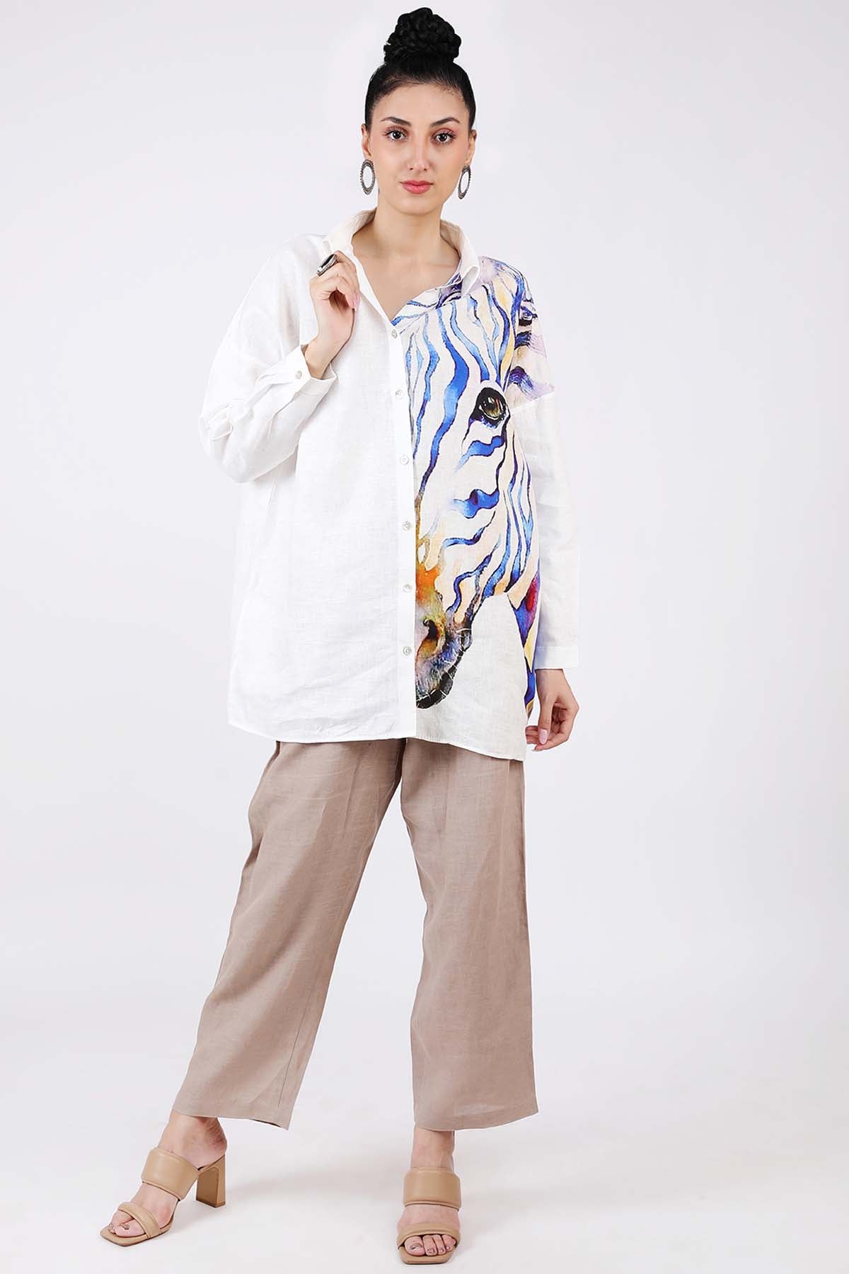 Zebra Printed Linen Shirt